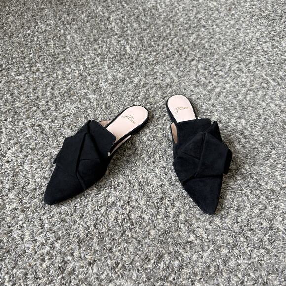 J. CREW Marina Bow Slide Mule Pointed Toe Women’s 6.5 Black Suede Leather EUC - Picture 1 of 8